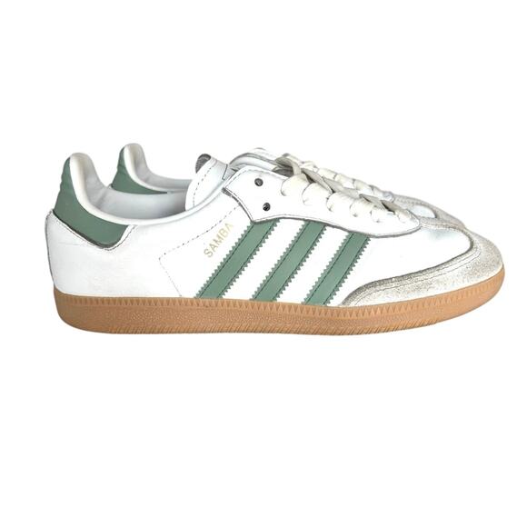 Adidas Samba OG shoes Cloud White Green silver sz 6 W Athletic preppy streetwear - Picture 2 of 7